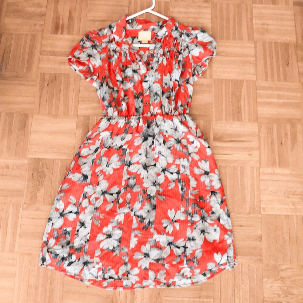 Orange floral midi dress, anthropologie